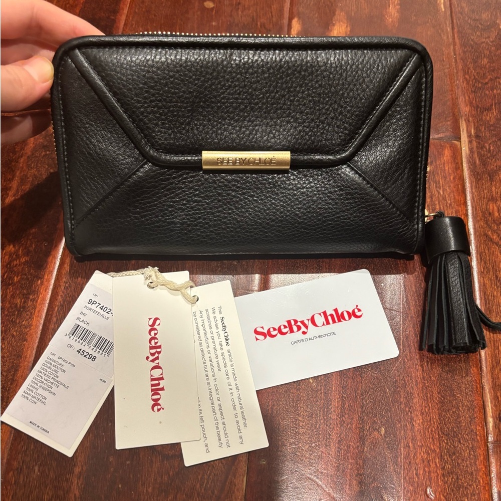SEE BY CHLOE Long Black Leather Wallet, LIKE NEW